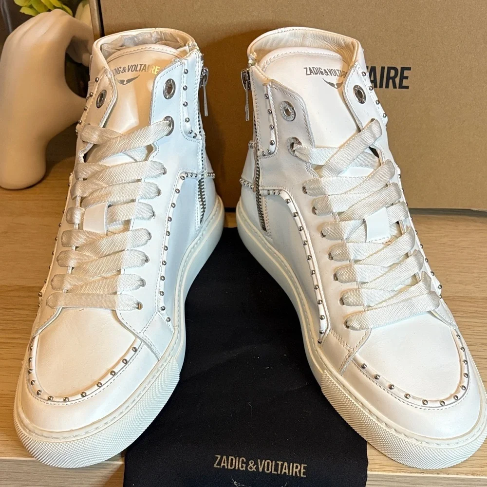 Zadig & Voltaire White Studded Leather High-Tops- 8 - Picture 4 of 13